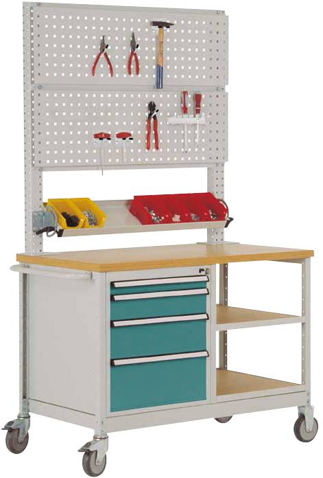 Manuflex MW2033.5021 Mobile Werkbank Modell 6 mit geölter Multiplex-Abdeckplatte 30mm BxTxH 1135 x 590 x 810mm