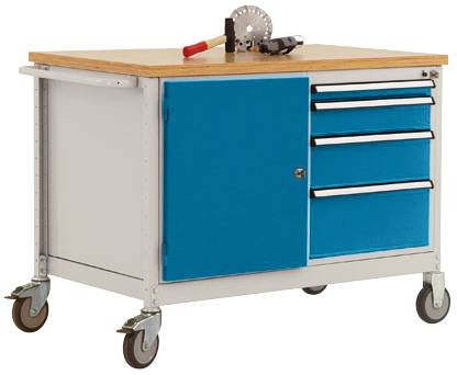Manuflex TP1004.5007 Mobile Werkbank Modell 4 mit geölter Multiplex-Abdeckplatte 30mm BxTxH 1135 x 590 x 810mm