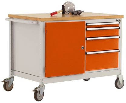 Manuflex TP1025.2001 Mobile Werkbank Modell 4 mit lichtgrauer Melamin-Abdeckplatte 22mm BxTxH 1135 x 590 x 802mm