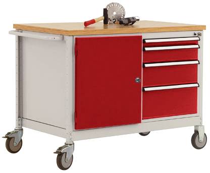 Manuflex TP1025.3003 Mobile Werkbank Modell 4 mit lichtgrauer Melamin-Abdeckplatte 22mm BxTxH 1135 x 590 x 802mm