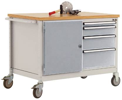 Manuflex TP1004.9006 Mobile Werkbank Modell 4 mit geölter Multiplex-Abdeckplatte 30mm BxTxH 1135 x 590 x 810mm