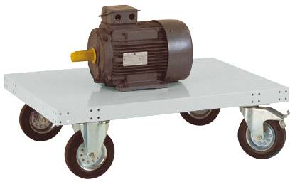 Elektromotor auf einem Metallrollwagen mit vier Rädern, geeignet für den einfachen Transport in einem industriellen Umfeld.