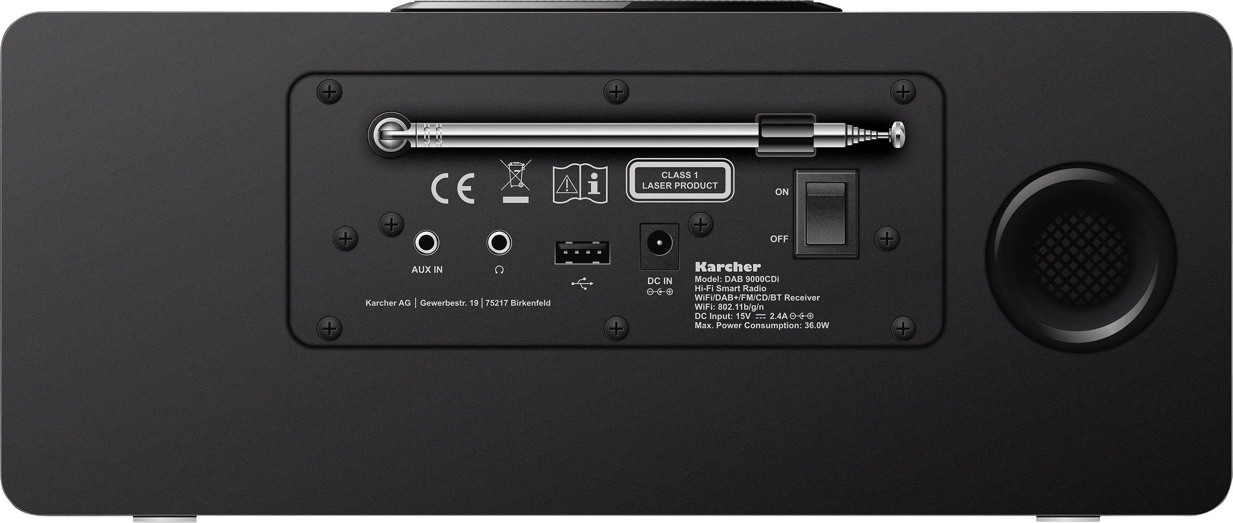 Karcher DAB 9000CDi internetradio met cd-speler (DAB /FM-RDS, WLAN & Bluetooth, USB-aansluiting, AUX-IN, wekker met dubbel alarm, geïntegreerde subwoofer) zwart