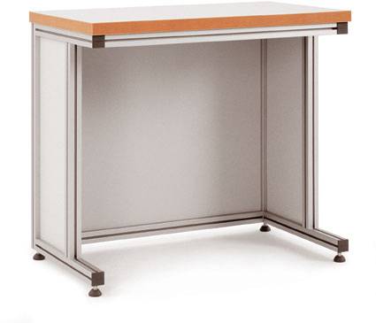 Ein schlichter, moderner Tisch mit Metallbeinen und einer Holzplatte. Ideal für Büro- oder Wohnraumeinrichtung.