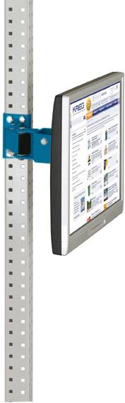 Ein Computerbildschirm ist vertikal an einer Metallstange montiert. Auf dem Bildschirm ist eine Webseite sichtbar.
