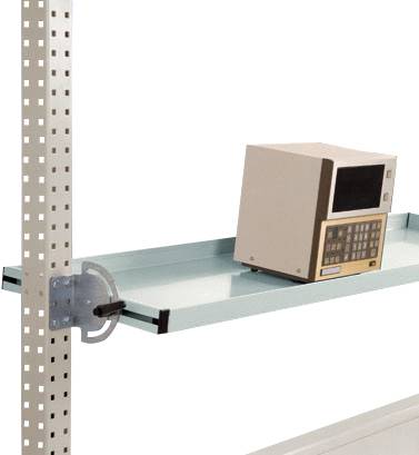 Elektronisches Messgerät auf einem Metallregal, das an einem gelochten Metallträger befestigt ist.