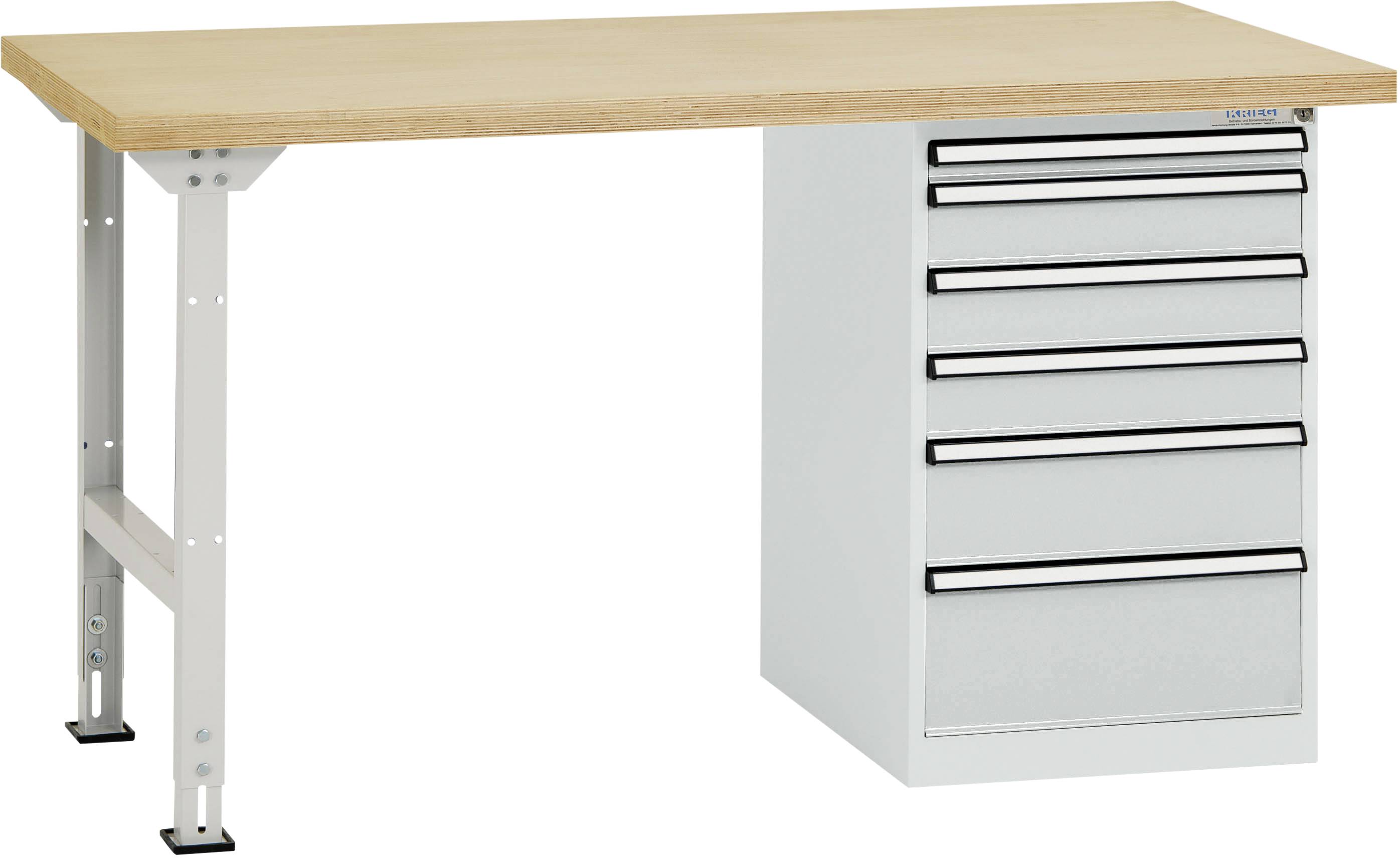 Manuflex TP5090.7035 Werkbanksystem COMBI Modell 2 mit massiver Bucheplatte, BxTxH = 2000 x 700 x 840mm