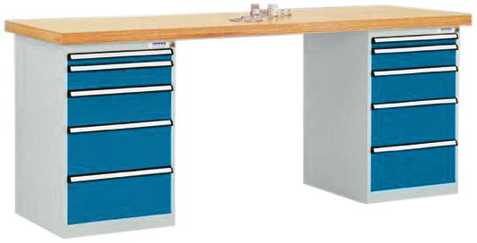 Manuflex TP5091.5007 Werkbanksystem COMBI, 2 Gehäuse Modell 1 mit Multiplexplatte, BxTxH = 2000 x 700 x 840mm