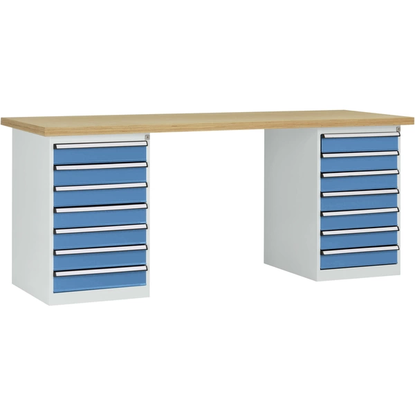 Manuflex WC5127.5012 Werkbanksystem COMBI, 2 Gehäuse Modell 3 mit massiver Bucheplatte, BxTxH = 2000 x 700 x 840mm Manuflex WC5127.5012 Werkbanksystem COMBI, 2 Gehäuse Modell 3 mit massiver Bucheplatte, BxTxH = 2000 x 700 x 840mm