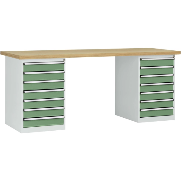 Manuflex WC5127.6011 Werkbanksystem COMBI, 2 Gehäuse Modell 3 mit massiver Bucheplatte, BxTxH = 2000 x 700 x 840mm Manuflex WC5127.6011 Werkbanksystem COMBI, 2 Gehäuse Modell 3 mit massiver Bucheplatte, BxTxH = 2000 x 700 x 840mm