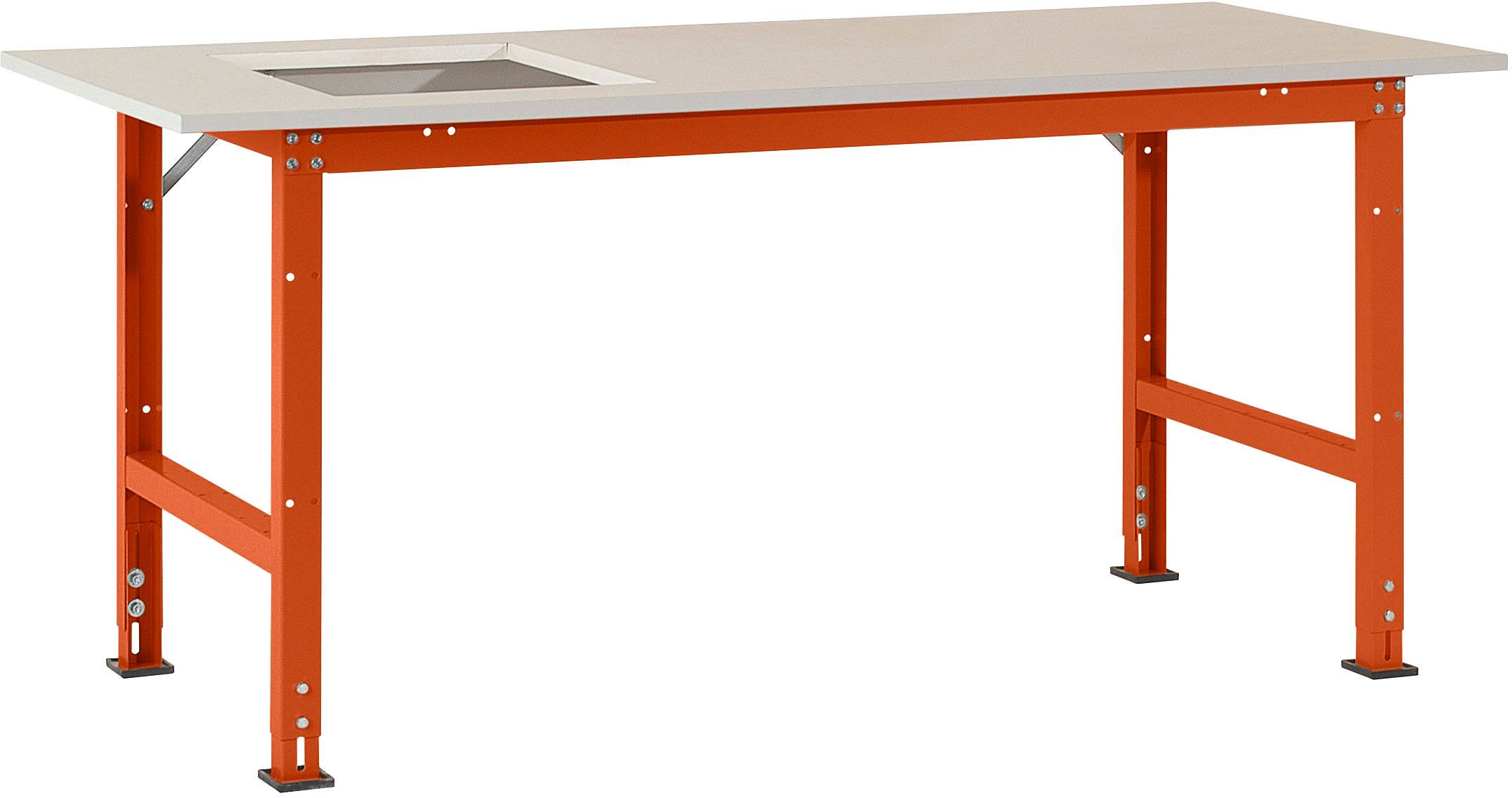 Manuflex AS0041.2001 Packtisch PACKPOOL Standard mit Platten-Ausschnitt für Waage, BxTxH = 2000 x 800 x 760-870mm Rotorange