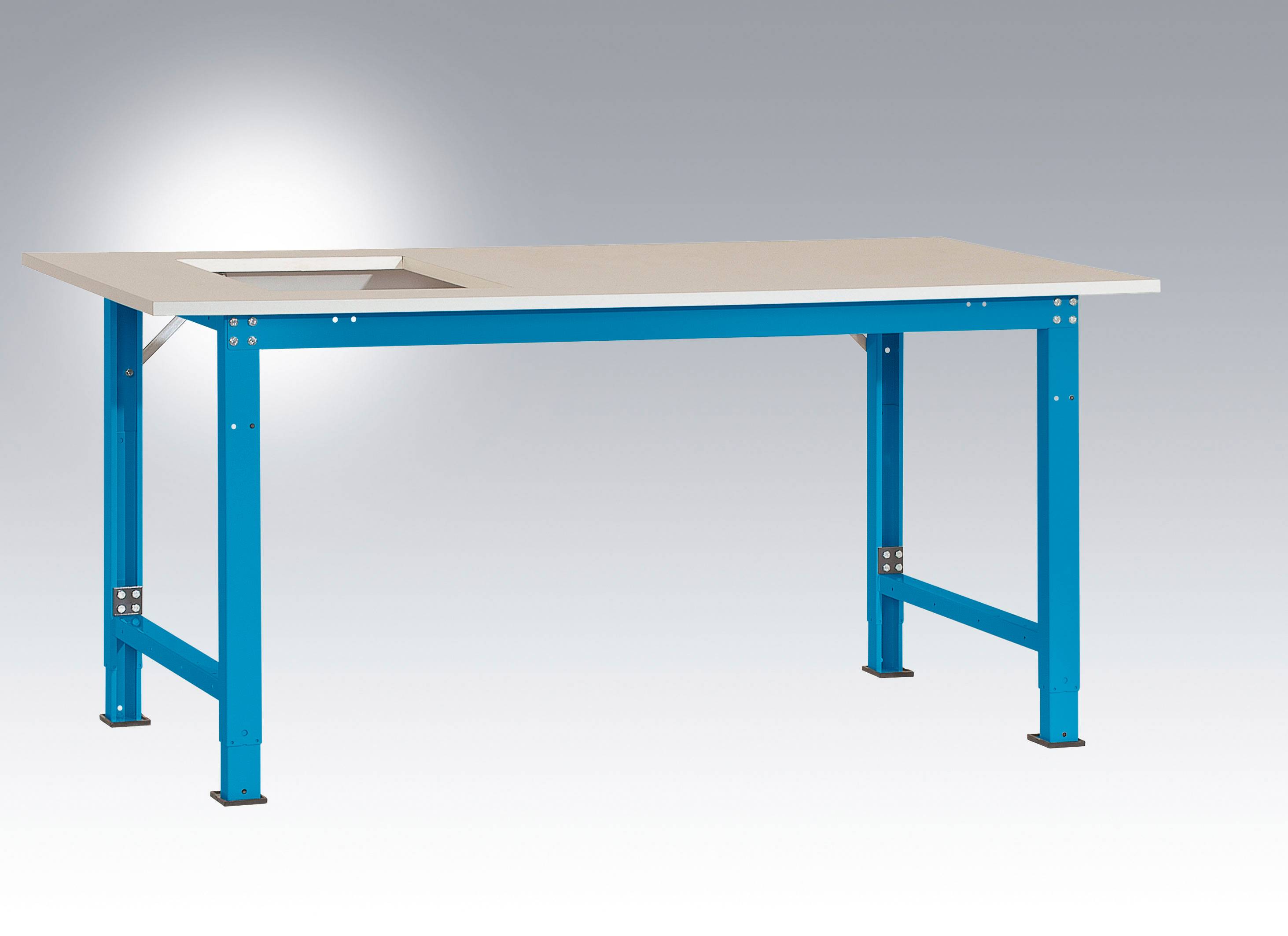 Manuflex AS0051.5012 Packtisch PACKPOOL Spezial mit Platten-Ausschnitt für Waage, BxTxH = 2000 x 800 x 722-1022mm Licht-Blau
