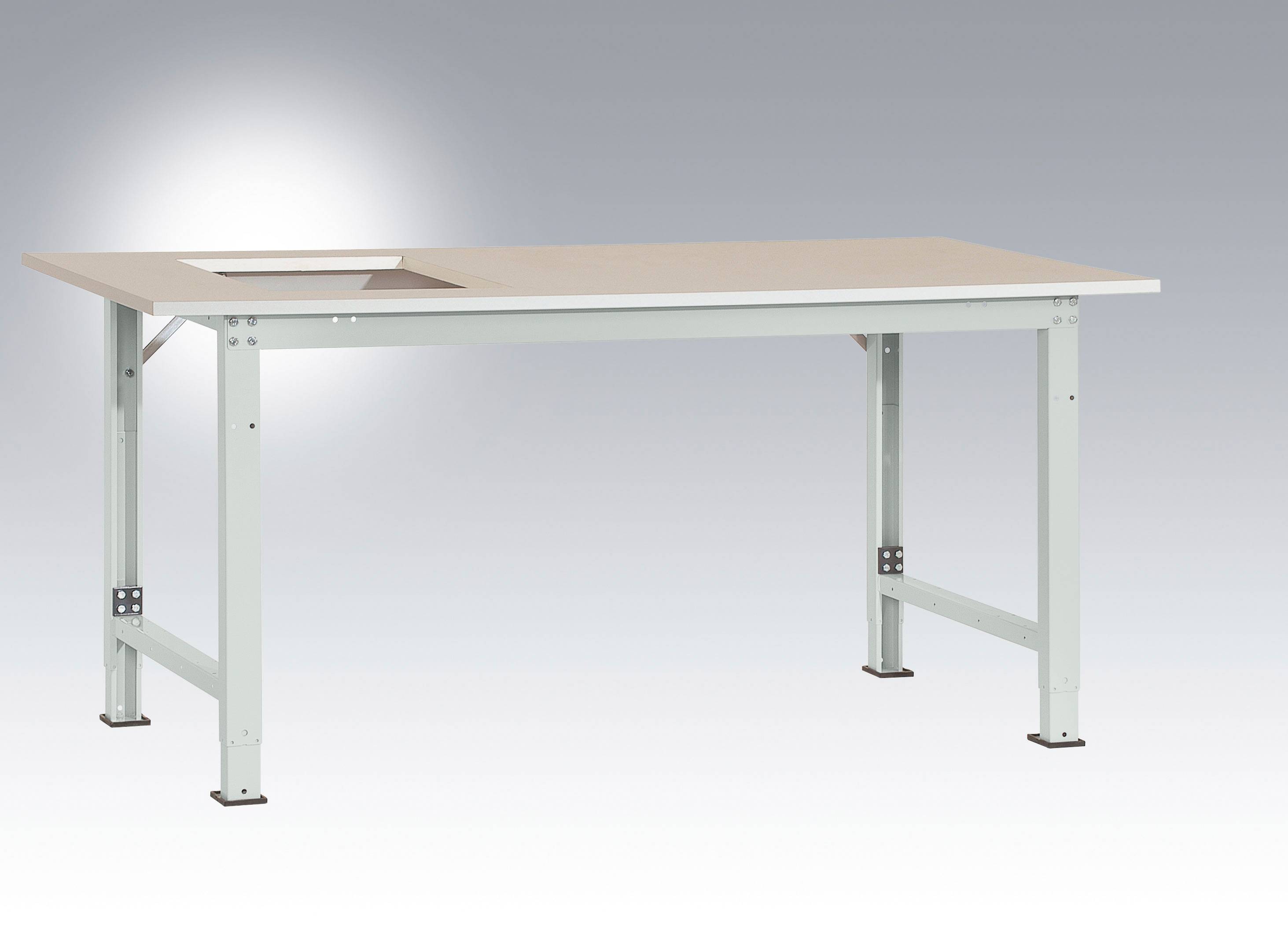 Manuflex AS0051.7035 Packtisch PACKPOOL Spezial mit Platten-Ausschnitt für Waage, BxTxH = 2000 x 800 x 722-1022mm Lichtgrau