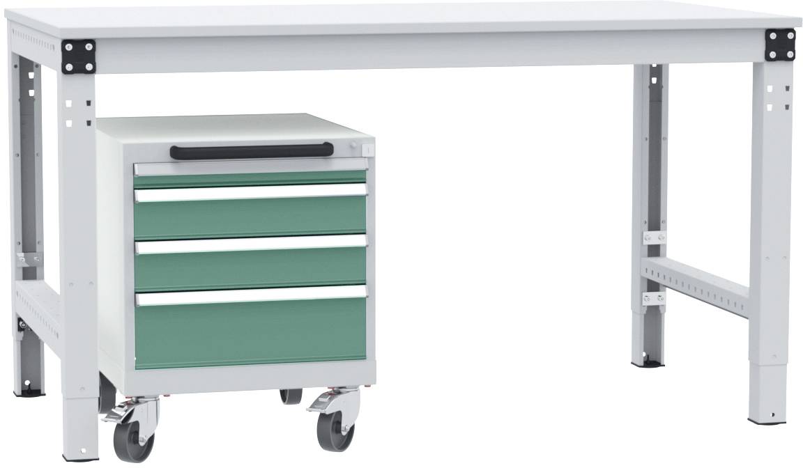 Manuflex SP1193.0001 Schubfachschrank BASETEC mobil, Nutzhöhe 400mm mit 4 Schubfächern, in graugrün HF 0001