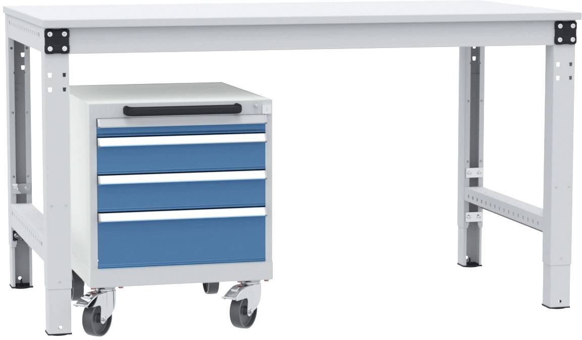 Manuflex SP1193.0002 Schubfachschrank BASETEC mobil, Nutzhöhe 400mm mit 4 Schubfächern, in lichtgrau RAL 7035/brillantblau RAL