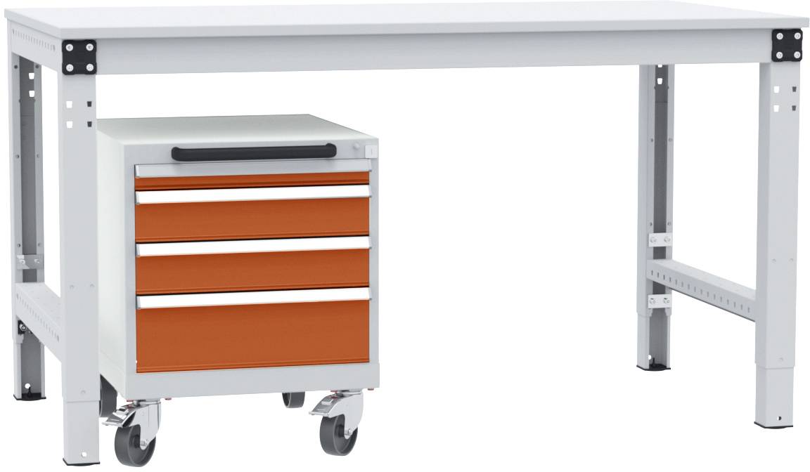 Manuflex SP1193.2001 Schubfachschrank BASETEC mobil, Nutzhöhe 400mm mit 4 Schubfächern, in rotorange RAL 2001