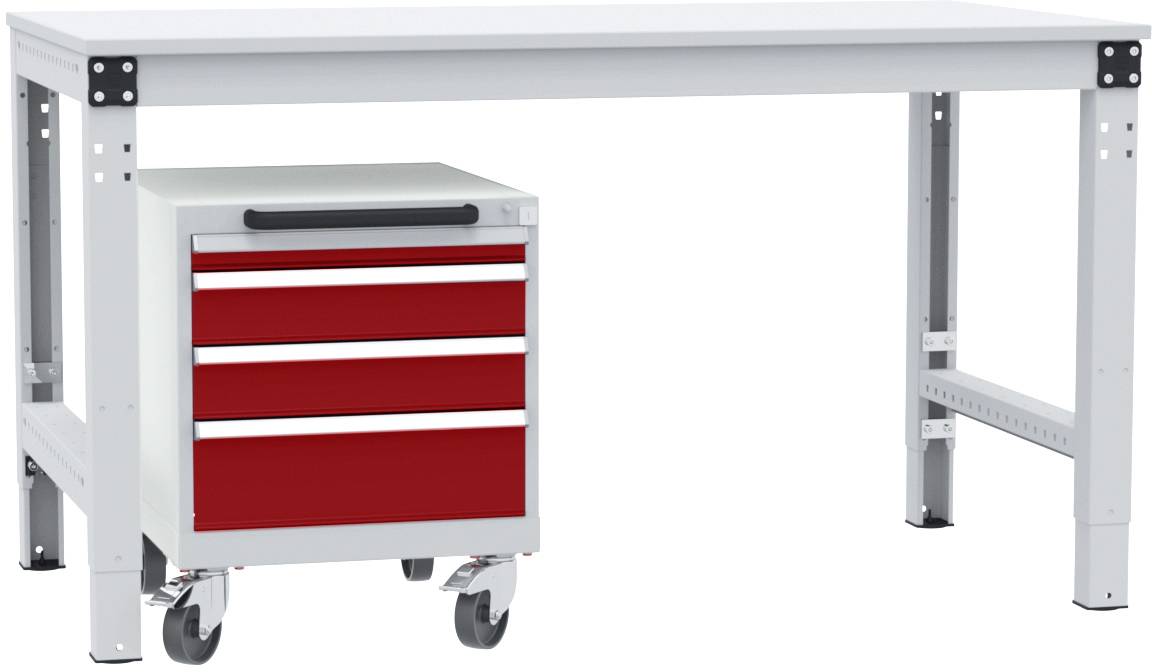 Manuflex SP1193.3003 Schubfachschrank BASETEC mobil, Nutzhöhe 400mm mit 4 Schubfächern, in rubinrot RAL 3003