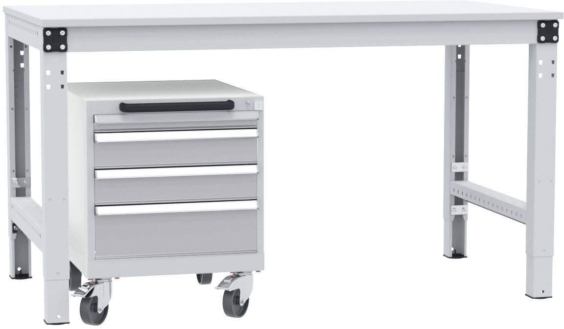 Manuflex SP1193.9006 Schubfachschrank BASETEC mobil, Nutzhöhe 400mm mit 4 Schubfächern, in alusilber ähnlich RAL 9006