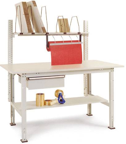 Manuflex AS1502.0001 Komplett-Packtisch PACKPOOL mit Schubfach und Papierabroller, BxTxH = 1500 x 800 x 760-870mm Grau, Grün