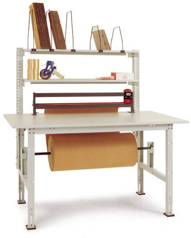 Manuflex TP1599.7035 Komplett-Packtisch PACKPOOL mit Rollen-Achssatz und Schneideinheit, BxTxH = 1500 x 800 x 760-870mm