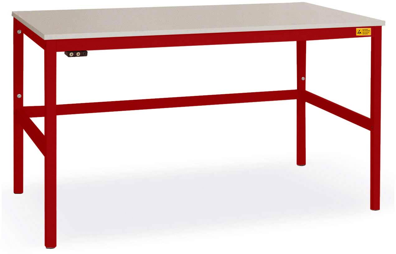 Manuflex LC1053.3003 ESD ESD-Arbeitstisch CANTOLAB Standard mit Kautschukplatte, BxTxH = 1500 x 800 x 762-788mm Rubin-Rot