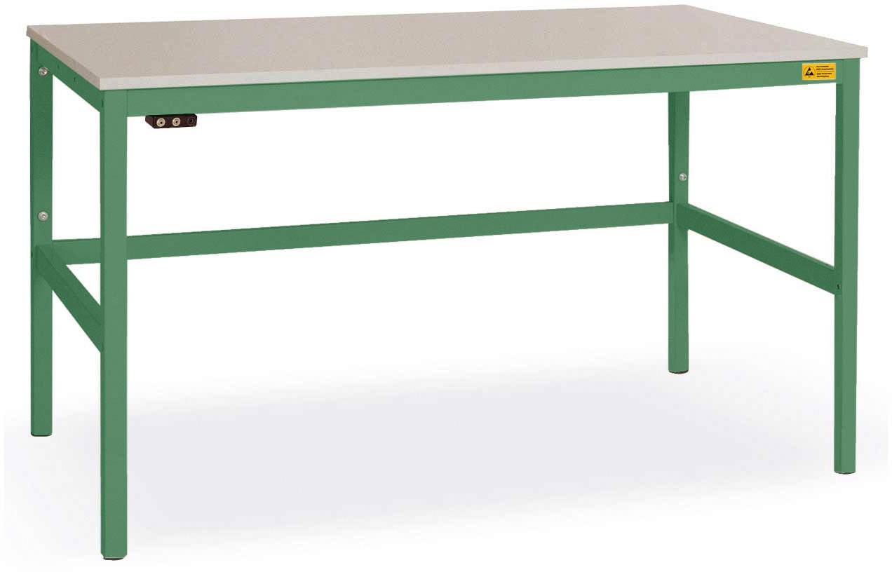 Manuflex LC1056.6011 ESD ESD-Arbeitstisch CANTOLAB Standard mit Kunststoffplatte, BxTxH = 1500 x 800 x 768-788mm Resedagrün