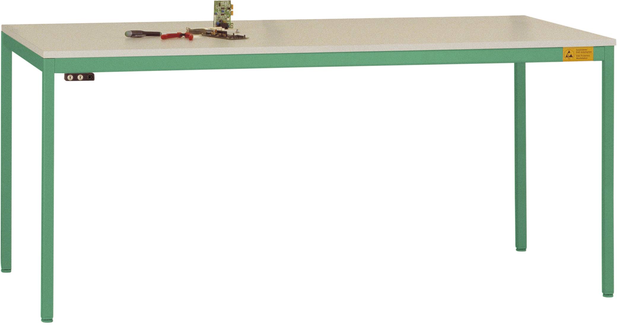 Manuflex LD1918.6011 ESD ESD-Arbeitstisch UNIDESK mit Melaminplatte, Gestell Resedagrün RAL 6011, BxTxH = 1600 x 800 x 720-730mm