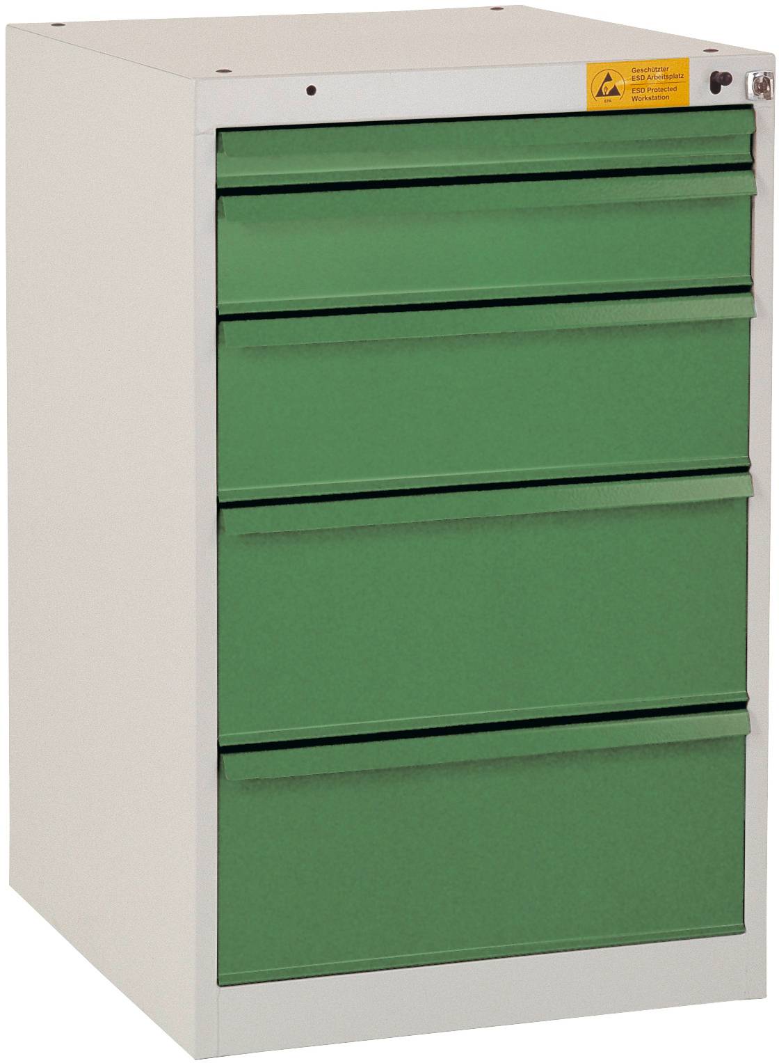 Manuflex LS1041.9006 ESD ESD-Schubfachschrank BASETEC Stationär, Nutzhöhe 700mm mit 5 Schubfächern, in alusilber ähnlich RAL 9006