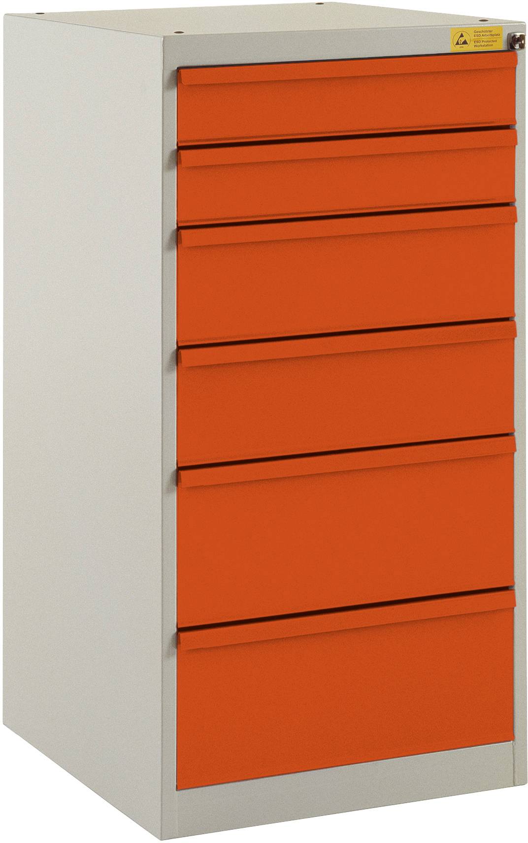 Manuflex LS1042.2001 ESD ESD-Schubfachschrank BASETEC Stationär, Nutzhöhe 900mm mit 6 Schubfächern, in rotorange RAL 2001