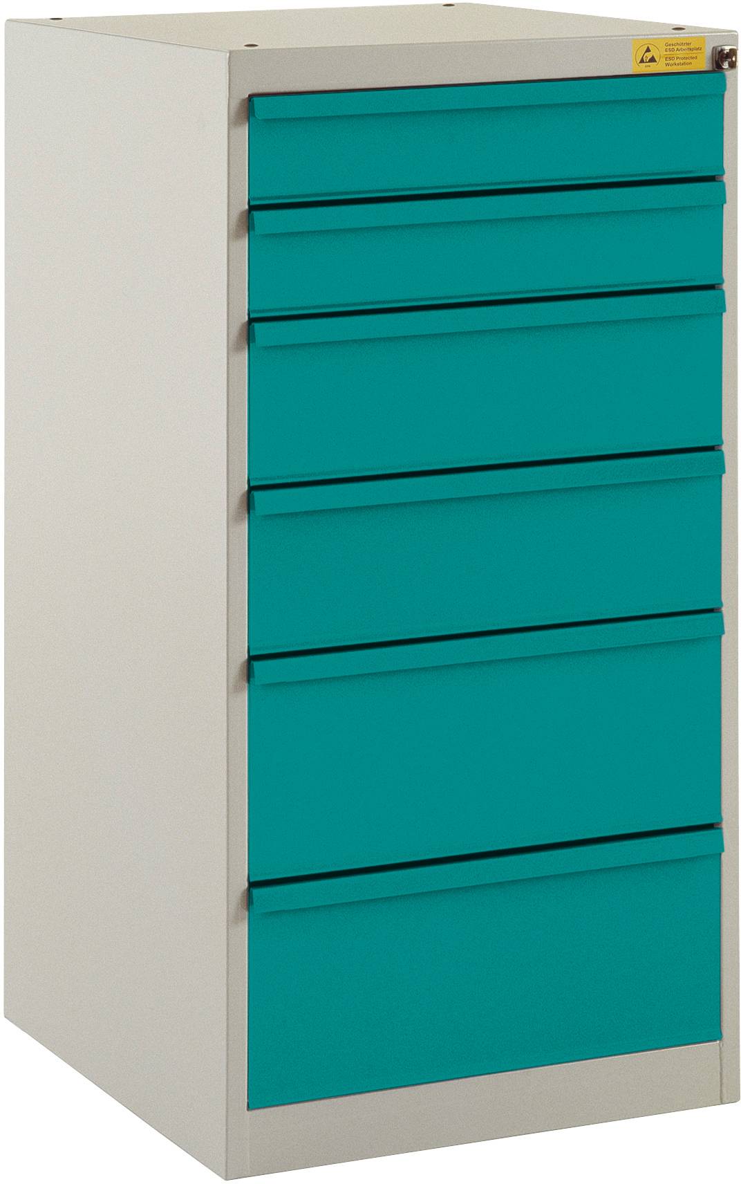 Manuflex LS1042.5021 ESD ESD-Schubfachschrank BASETEC Stationär, Nutzhöhe 900mm mit 6 Schubfächern, in wasserblau RAL 5021