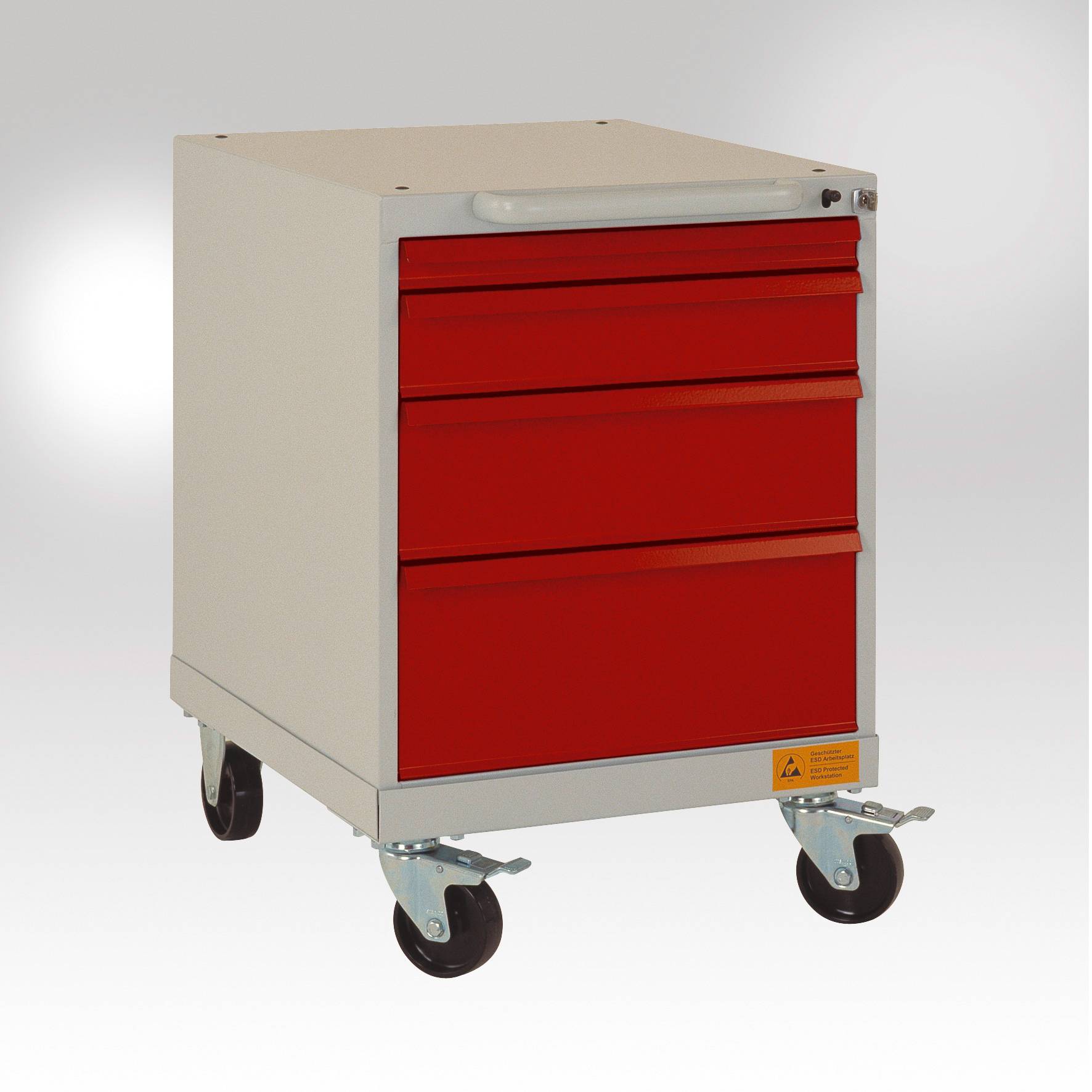 Manuflex LS1043.5021 ESD ESD-Schubfachschrank BASETEC mobil, Nutzhöhe 500mm mit 4 Schubfächern, in wasserblau RAL 5021