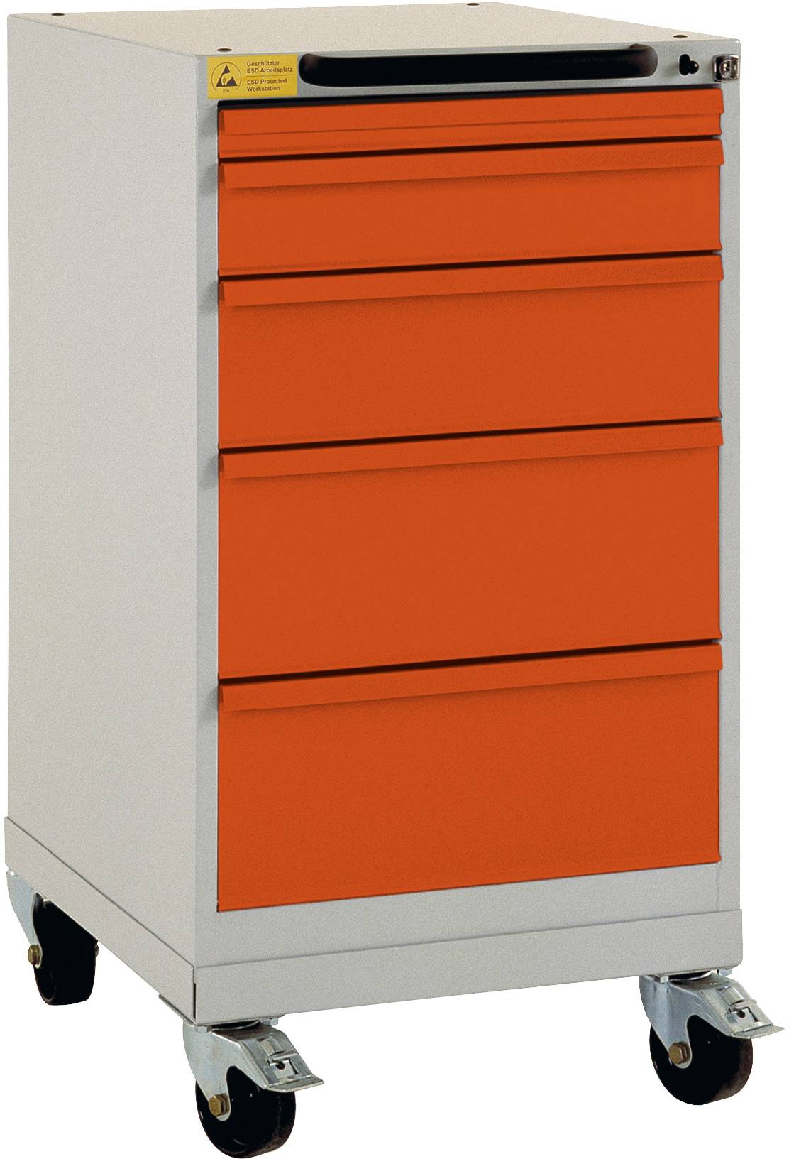 Manuflex LS1044.2001 ESD ESD-Schubfachschrank BASETEC mobil, Nutzhöhe 700mm mit 5 Schubfächern, in rotorange RAL 2001