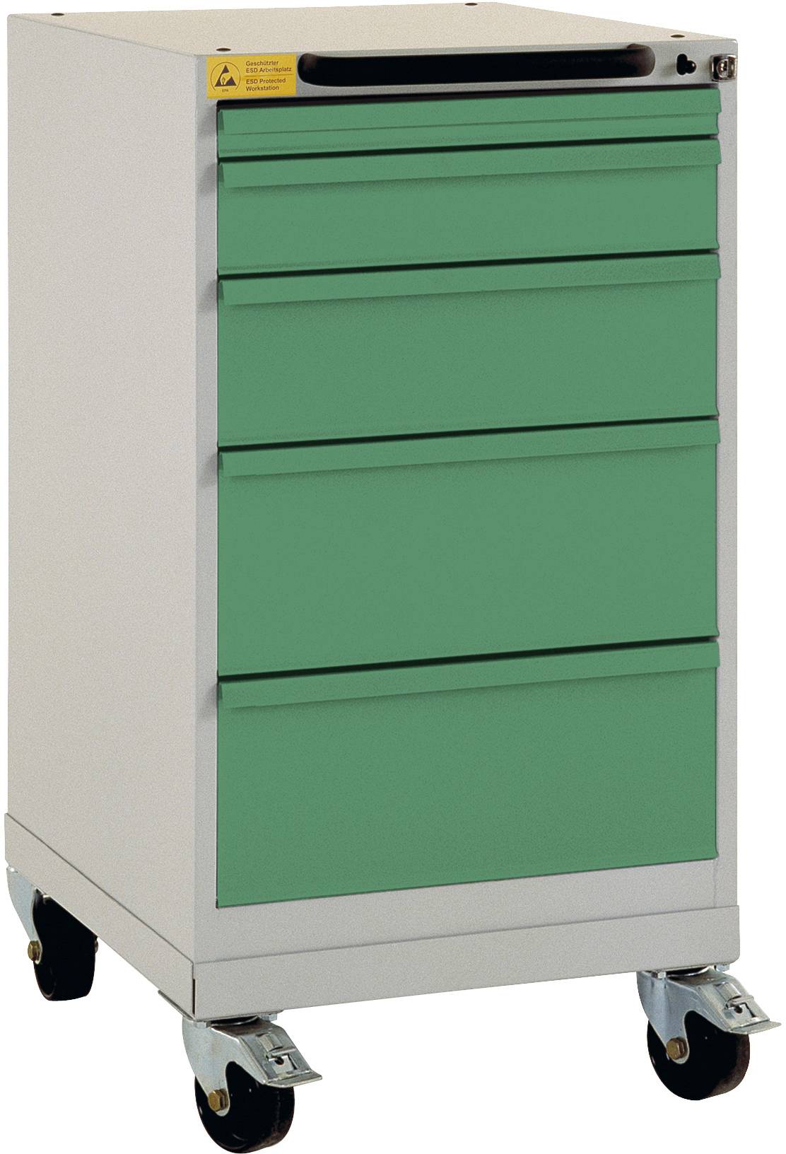 Manuflex LS1044.6011 ESD ESD-Schubfachschrank BASETEC mobil, Nutzhöhe 700mm mit 5 Schubfächern, in resedagrün RAL 6011