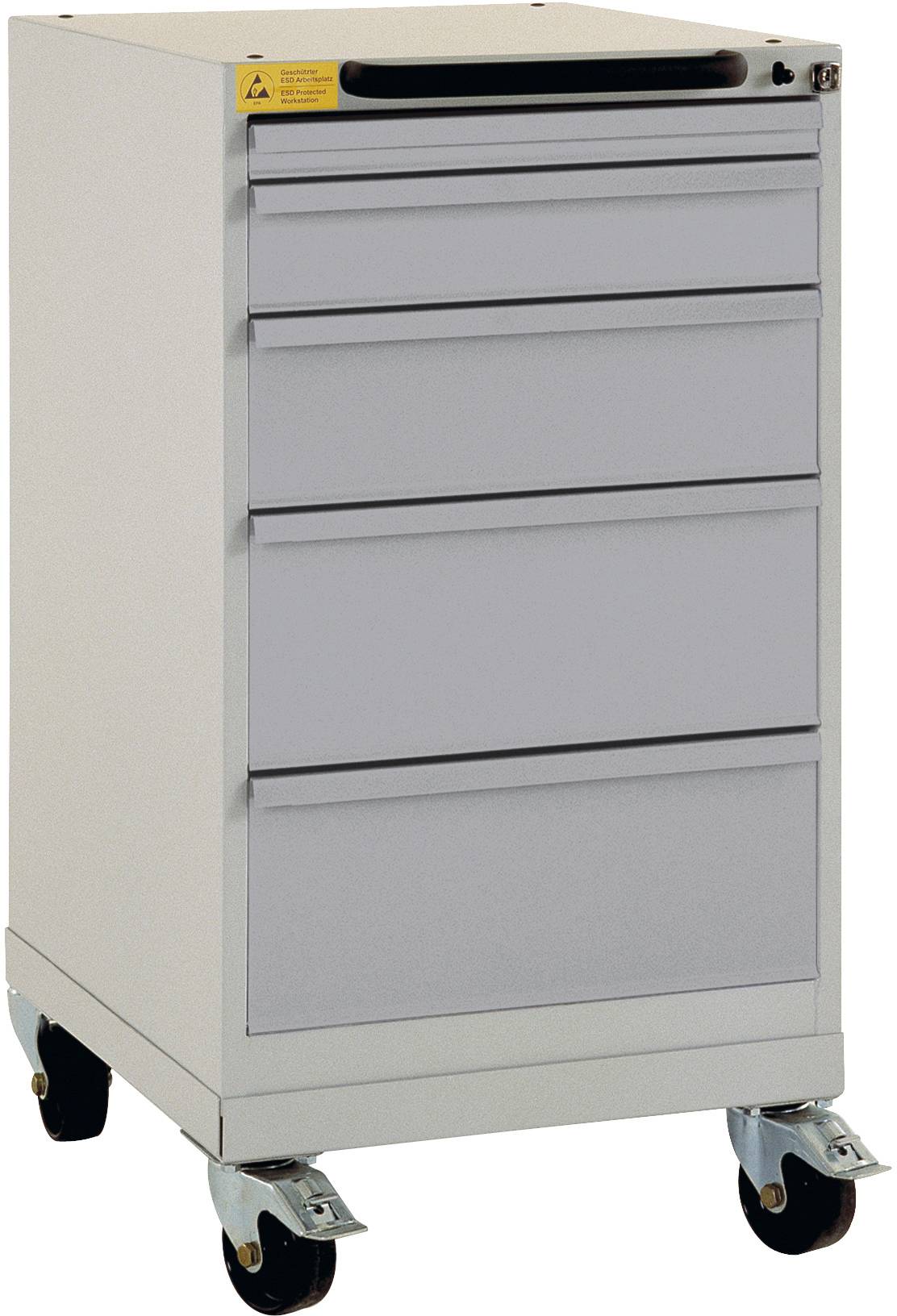 Manuflex LS1044.9006 ESD ESD-Schubfachschrank BASETEC mobil, Nutzhöhe 700mm mit 5 Schubfächern, in alusilber ähnlich RAL 9006