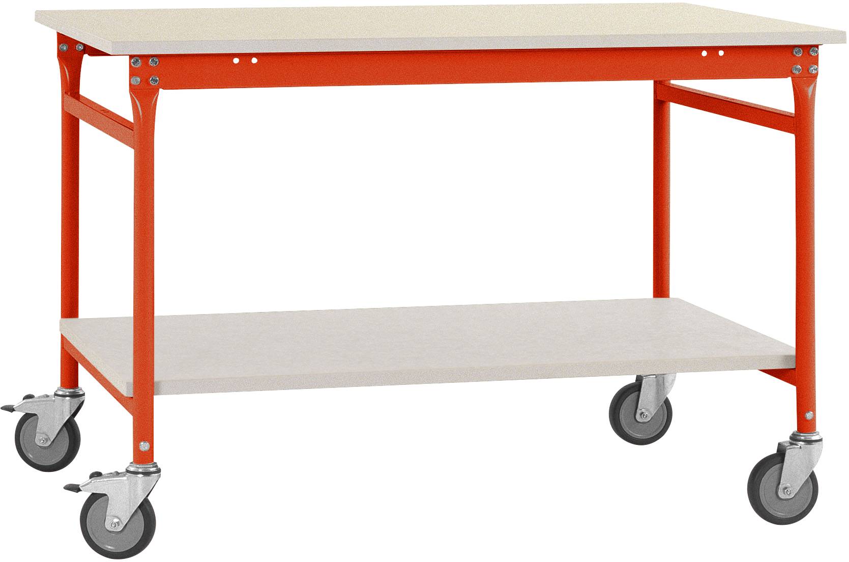 Manuflex BB5327.2001 Komplett-Beistelltisch BASIS mobil mit Kunststoff-Platte + Zwischenboden, BxTxH: 1250 x 600 x 850mm