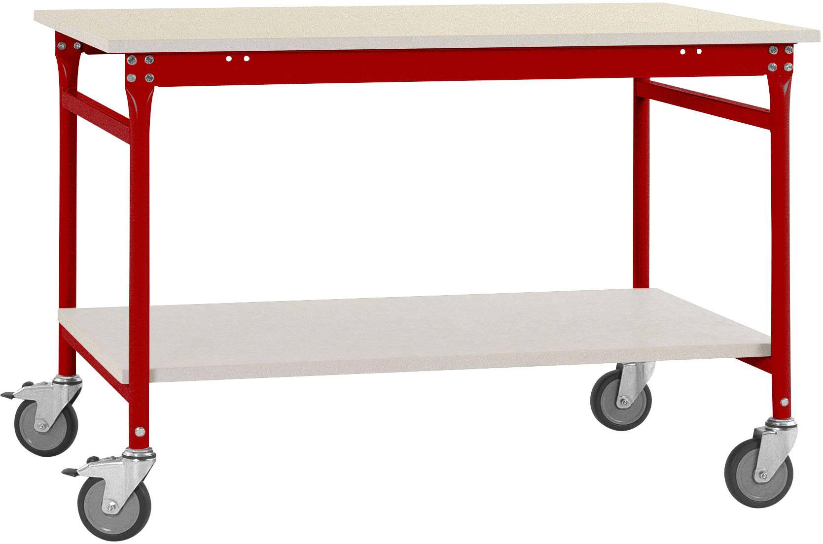 Manuflex BB5321.3003 Komplett-Beistelltisch BASIS mobil mit Melamin-Platte + Zwischenboden, BxTxH: 1250 x 600 x 850mm Rubin-Rot