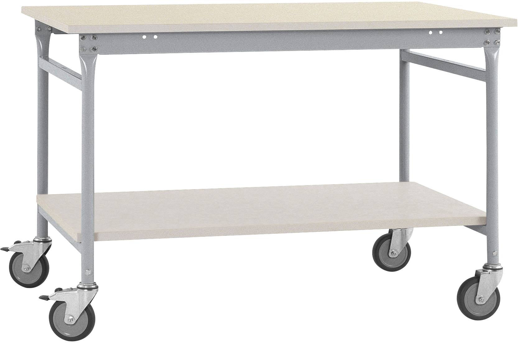 Manuflex BB5327.9006 Komplett-Beistelltisch BASIS mobil mit Kunststoff-Platte + Zwischenboden, BxTxH: 1250 x 600 x 850mm Alusilber