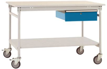 Manuflex BB5351.0002 Komplett-Beistelltisch BASIS mobil mit Melamin-Platte + Einzelschubfach, BxTxH: 1500 x 800 x 850mm Lichtgrau