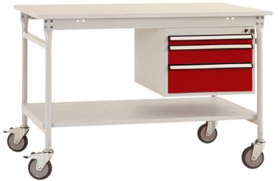 Manuflex BB5371.3003 Komplett-Beistelltisch BASIS mobil mit Melamin-Platte + Gehäuse-Unterbau, BxTxH: 1250 x 800 x 850mm Rubin-Rot