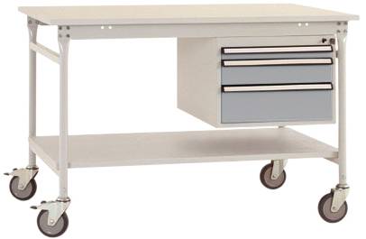 Manuflex BB5361.9006 Komplett-Beistelltisch BASIS mobil mit Melamin-Platte + Gehäuse-Unterbau, BxTxH: 1000 x 800 x 850mm Alusilber