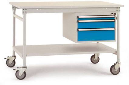 Manuflex BB5377.0001 Komplett-Beistelltisch BASIS mobil mit Kunststoff-Platte + Gehäuse-Unterbau, BxTxH: 1250 x 800 x 850mm Grau