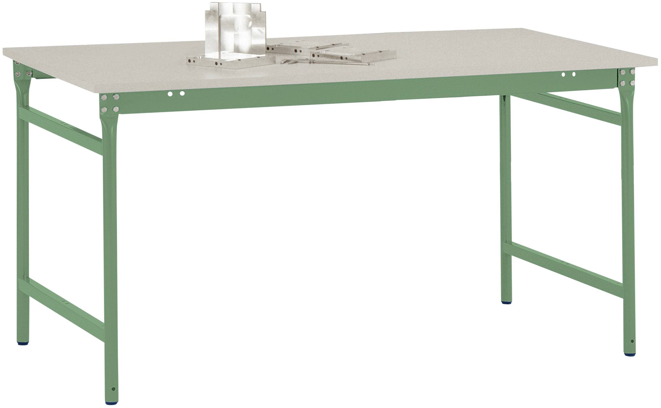 Manuflex BB3081.6011 Beistelltisch BASIS stationär mit Melamin-Tischplatte in Resedagrün RAL 6011, BxTxH: 2000 x 800 x 780mm