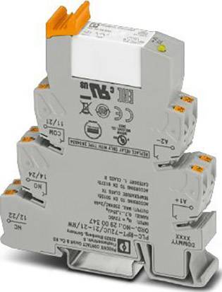 Elektrisches Modul für die Hutschienenmontage, mit mehreren Anschlüssen und Beschriftungen, für industrielle Anwendungen.