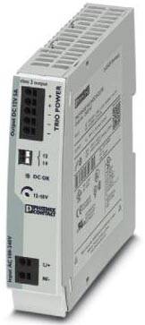 Industrienetzteil mit Label 'TRIO POWER' und Eingangsspannung 12-18V DC. Seitenansicht zeigt technische Details und Markenlogo.