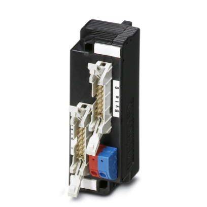 Ein schwarzer elektronischer Steckverbinder mit mehreren weißen und blauen Anschlüssen, gekennzeichnet mit 'BY 16 0'.