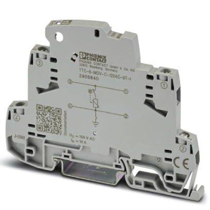 Schaltgerät von Phoenix Contact, Modell T10-C-N/UC-120AC-01-I, für elektrische Verbindungen, mit Produktinformationen auf der Oberfläche.