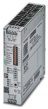 Industrienetzteil von 'Phoenix Contact', SEMI F47 und EN 60204-1 kompatibel, mit technischen Spezifikationen auf der Vorderseite.