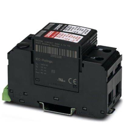 Ein schwarzes elektrisches Gerät mit Aufklebern, das zur Phoenix Contact GmbH & Co. KG gehört. Modellnummer: 2910338.