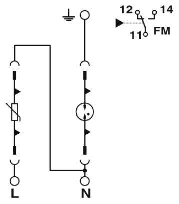 Elektrisches Schaltbild mit Sicherung, Diode und Schalter. Zeigt den Fluss von Strom zwischen L (Leiter) und N (Neutralleiter).
