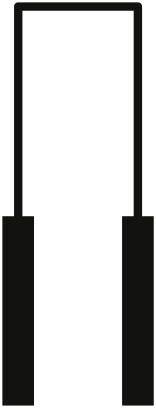 Ein rechteckiges U-förmiges Symbol mit zwei parallelen Linien oben und zwei vertikalen Balken unten.